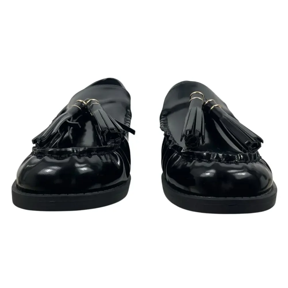 Mango Leather Slip On Loafer with Tassel Black Size 39/ 8.5